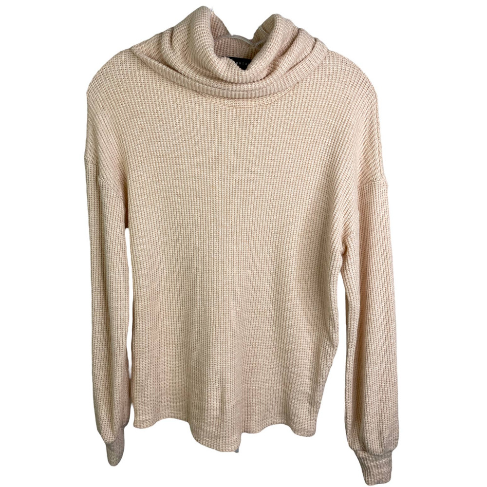 Gibson Look Women's Top Turtle Neck Waffle Knit Pullover‎ Long Sleeve TanCozy S